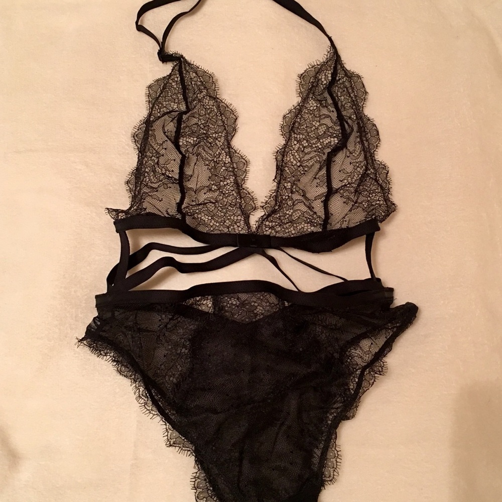 Vctorias Secret Black Lace Sexy Body Suit Sz S